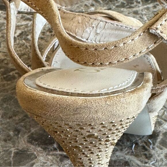 Scene Zarita Sandals Size 7 Tan Soft Suede Studded High Heel​ - Picture 10 of 13
